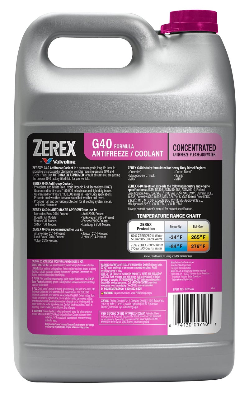 Zerex Valvoline Zerex G40 Phosphate and Nitrite Free Concentrate Antifreeze/Coolant 1 GA - Image 2